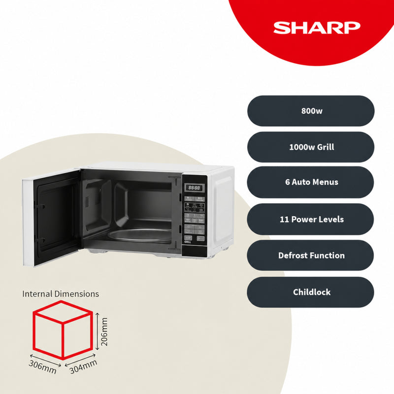 Sharp RDG202TW-UK 20 Litre 800W Microwave with Grill - White