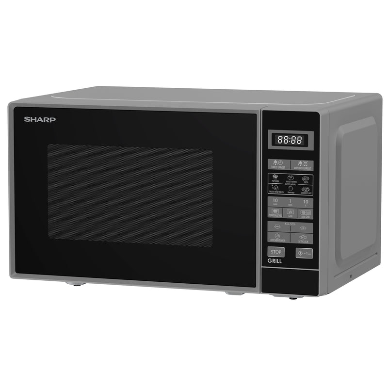 Sharp 25L 900W Silver Digital Microwave with Grill, ECO & 11 Power Levels