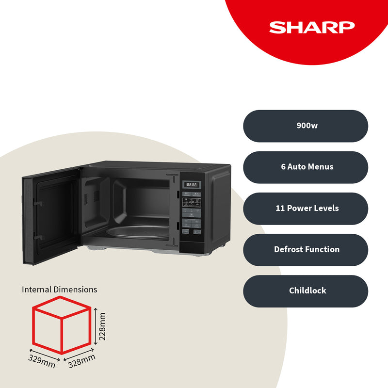 Sharp 25L 900W Dark Grey Digital Microwave with 6 Programmes & 11 Power Levels