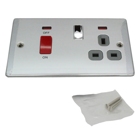 Polished Chrome 45A Kitchen Cooker Control Unit 13A Amp UK 3 Pin House Socket