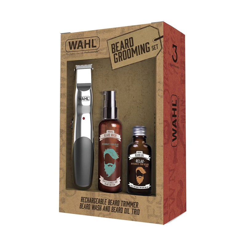 Wahl Beard Trimmer, Beard Oil and Beard Wash for Men - Male Grooming Gift Set